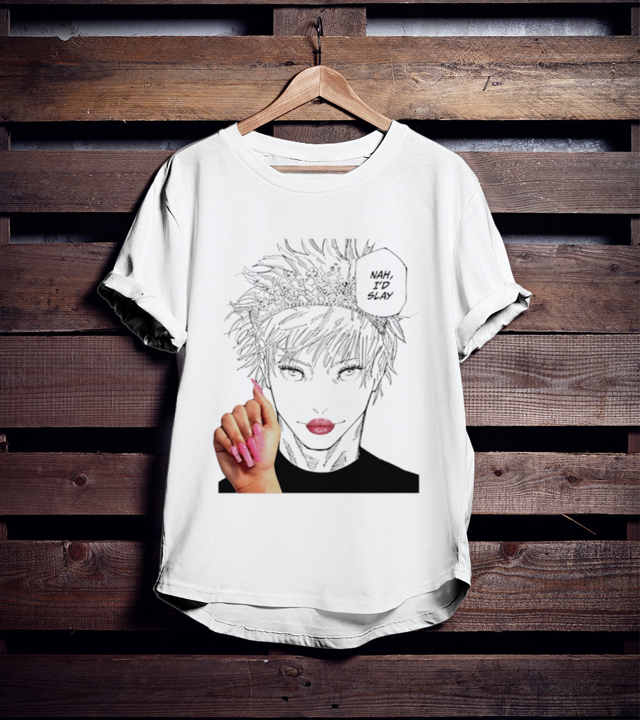 Nah I'd Slay Gojo Manga Character With Pink Lips And Nails T-Shirt