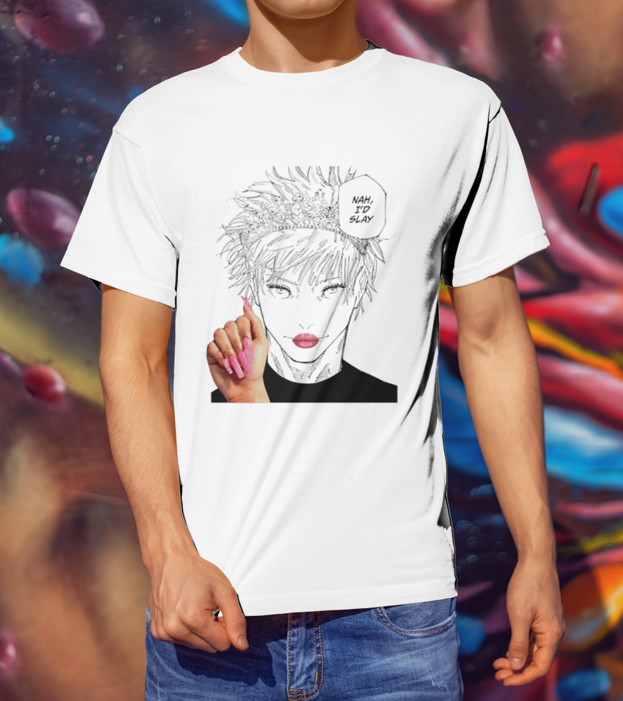 Nah I'd Slay Gojo Manga Character With Pink Lips And Nails T-Shirt