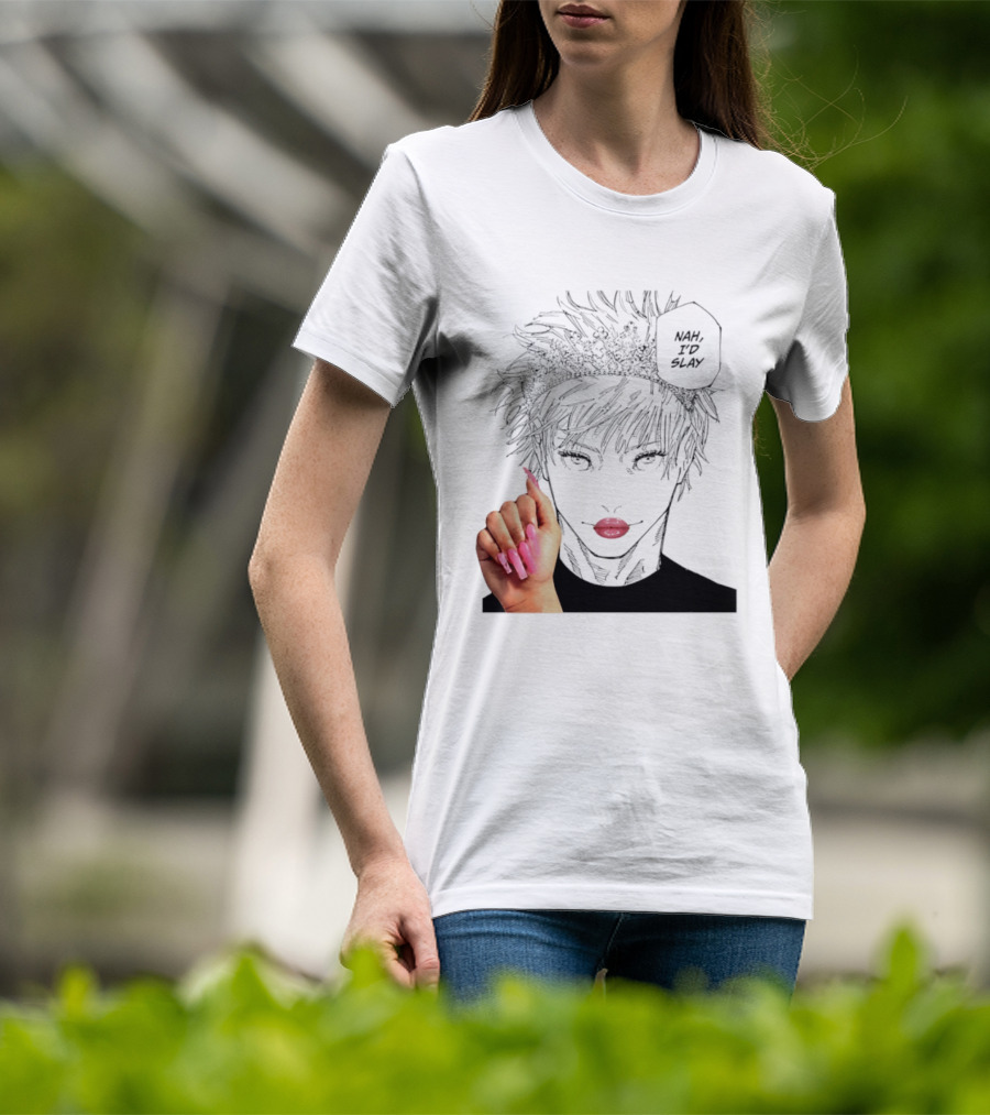Nah I'd Slay Gojo Manga Character With Pink Lips And Nails T-Shirt