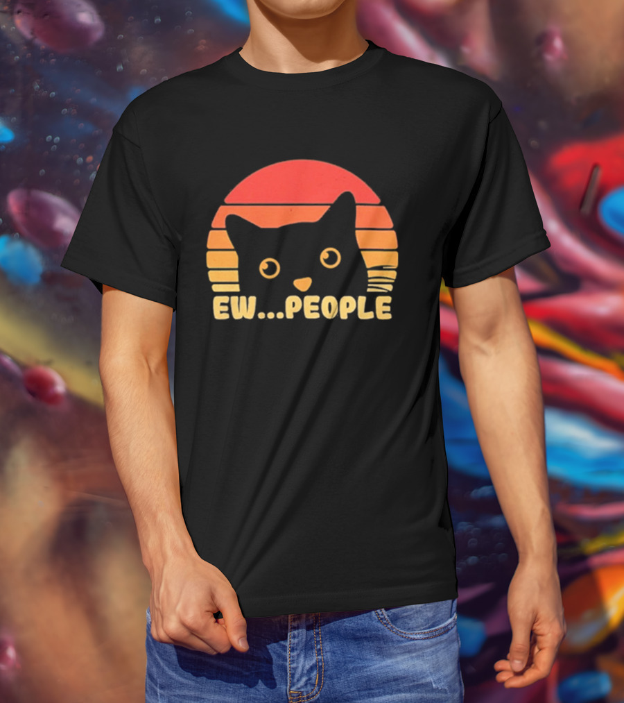 Ew People Judgmental Cat Face Stripes T-Shirt