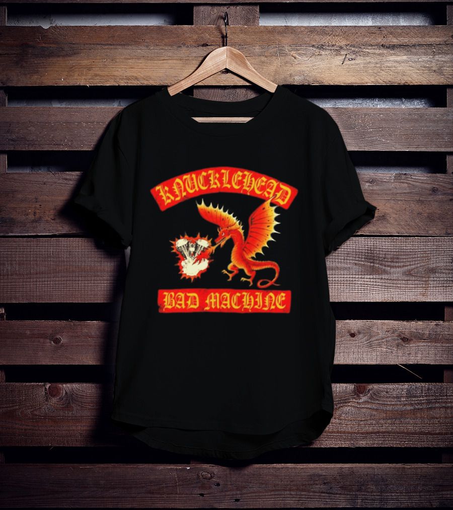 Knucklehead Bad Machine Dragon Motorcycle Engine Fire Breathing T-Shirt