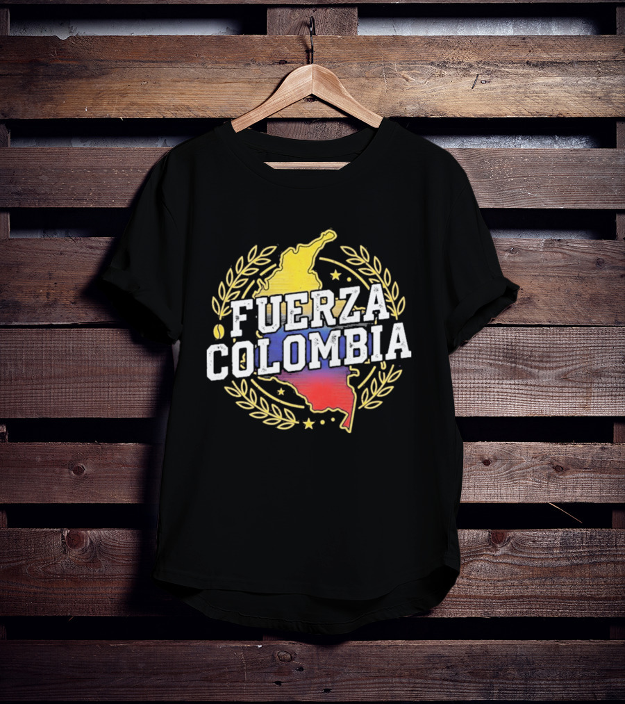 Fuerza Colombia Map Yellow Blue Red Laurel And Stars T-Shirt