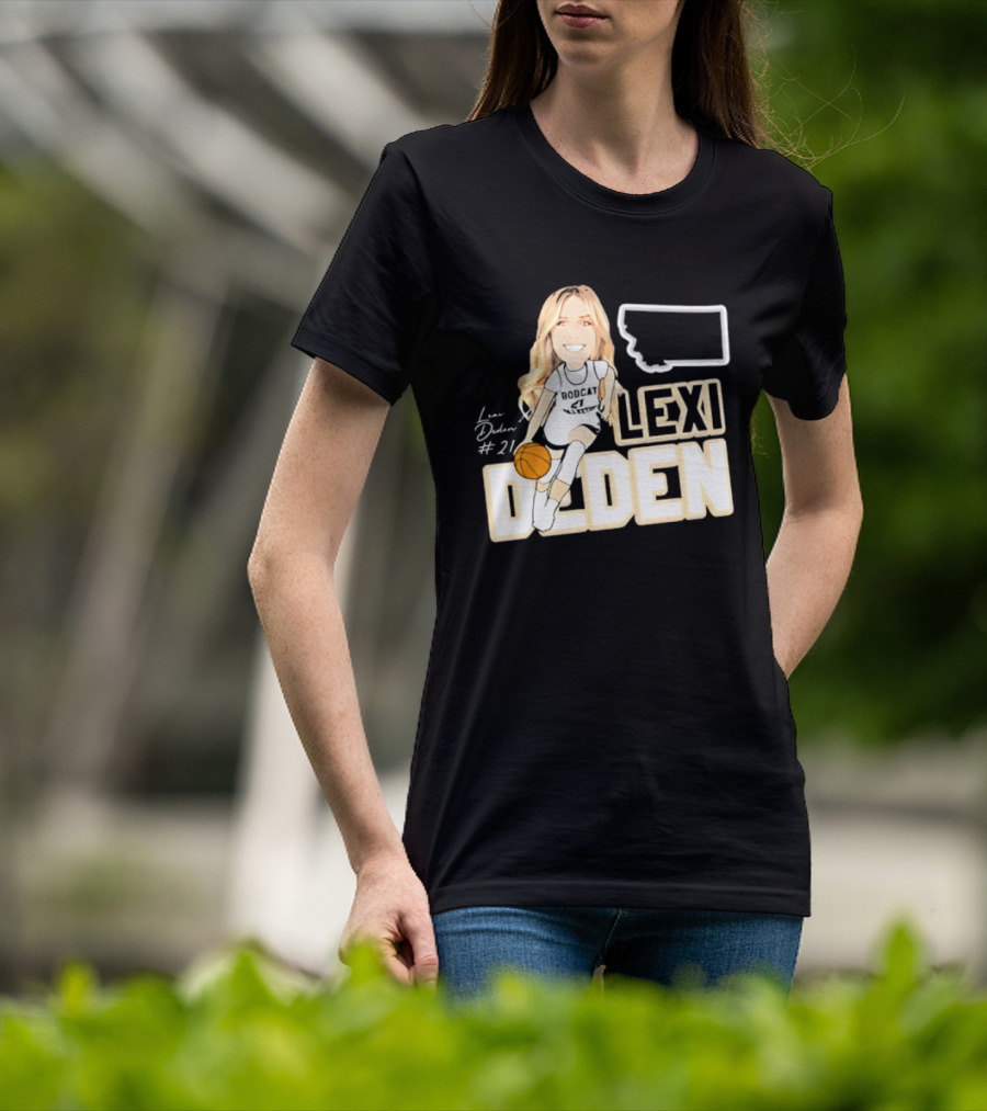 Lexi Deden 21 Bobcat Map Montana Player Caricature Basketball T-Shirt