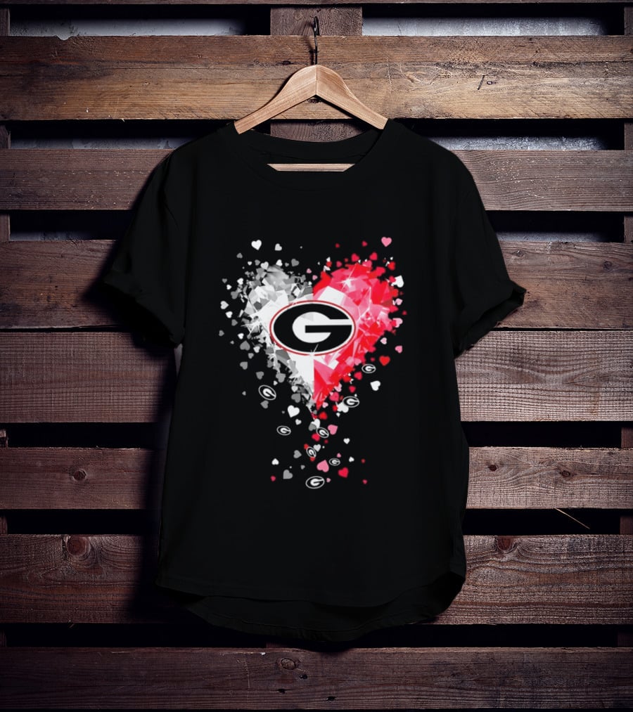 Georgia Bulldogs Heart Shaped Red And White Gemstone T-Shirt