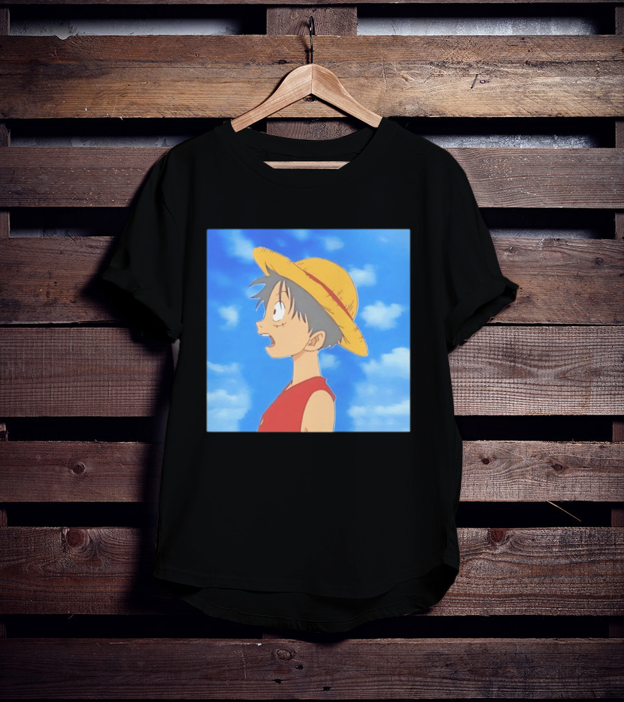 Monkey D Luffy Sky Gazing Red Vest Yellow Straw Hat Anime Scene Clouds Blue Sky T-Shirt