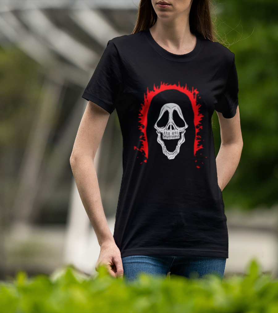 Scream Ghostface Skull Horror Halloween Blood Dripping Mask T-Shirt
