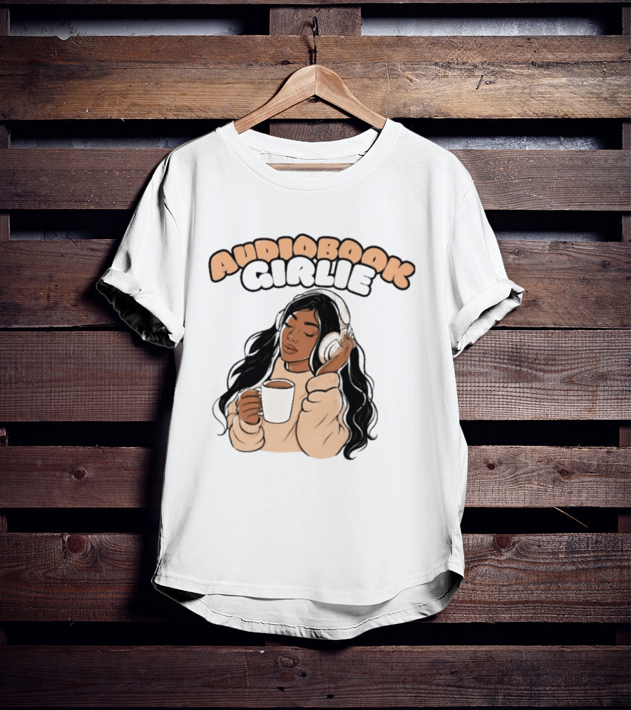 Audiobook Girlie Cozy Listening With Coffee And Headphones T-Shirt
