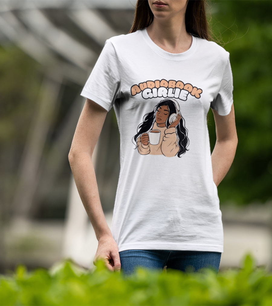 Audiobook Girlie Cozy Listening With Coffee And Headphones T-Shirt