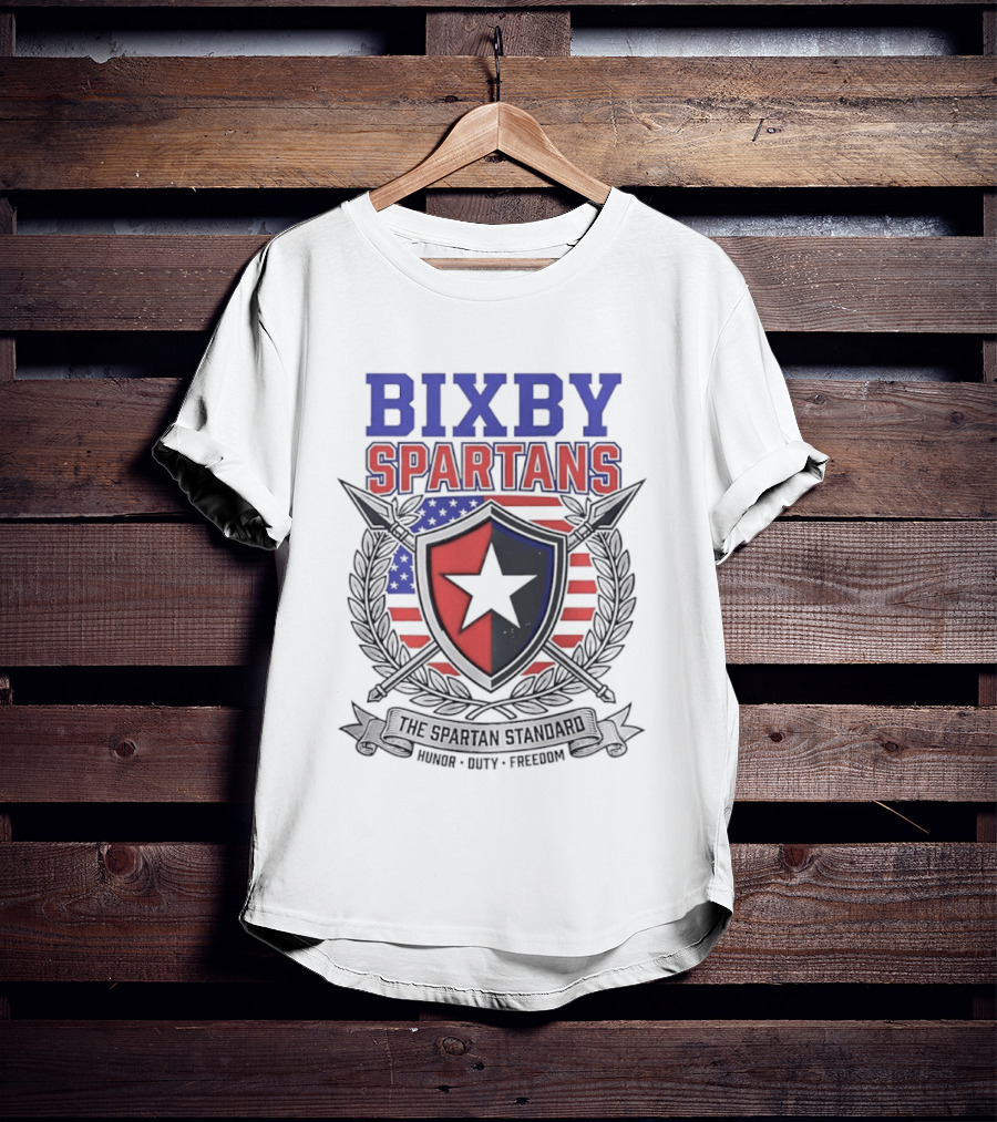 Bixby Spartans Honor Duty Freedom American Flag Shield T-Shirt