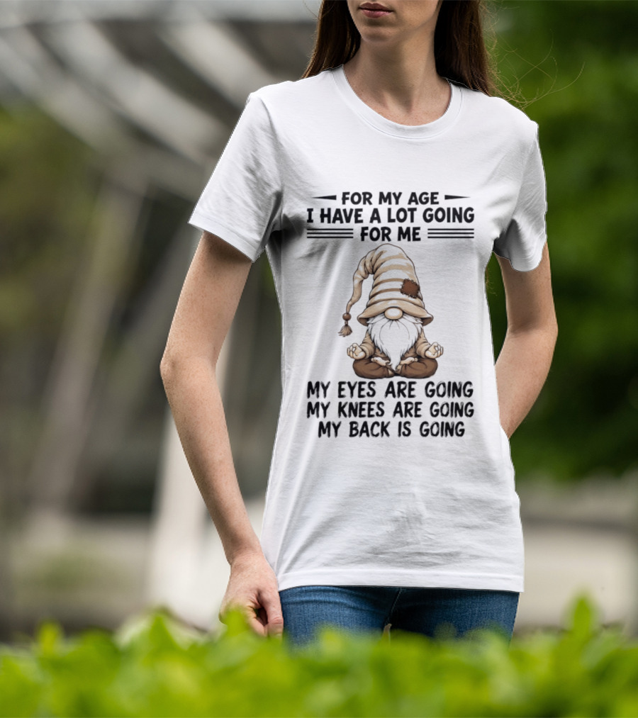 For My Age I Have A Lot Going For Me My Eyes Are Going My Knees Are Going My Back Is Going Gnome T-Shirt