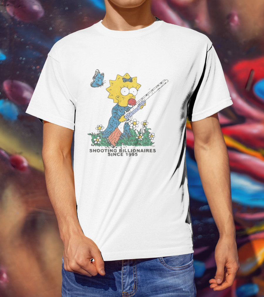 Maggie Simpson Shooting Billionaires Butterfly And Flowers Since 1995 T-Shirt