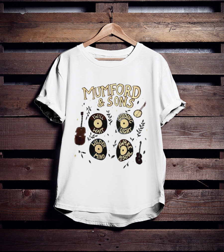 Mumford And Sons I Will Wait Guiding Light Wilder Mind Awake My Soul Vinyl Record Banjo Guitar T-Shirt
