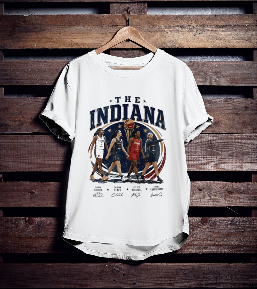 The Indiana Aliyah Boston Caitlin Clark Kelsey Mitchell Sophie Cunningham 2026 Signatures T-Shirt