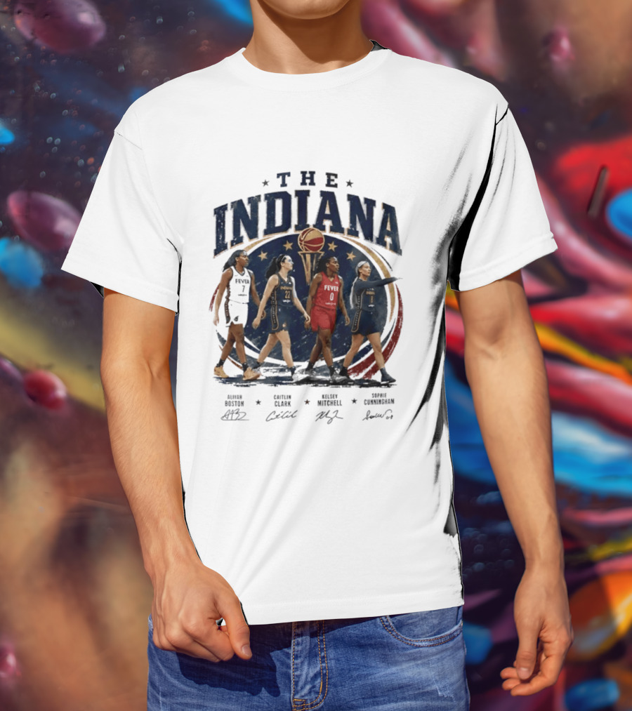 The Indiana Aliyah Boston Caitlin Clark Kelsey Mitchell Sophie Cunningham 2026 Signatures T-Shirt
