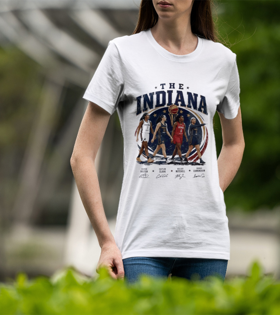 The Indiana Aliyah Boston Caitlin Clark Kelsey Mitchell Sophie Cunningham 2026 Signatures T-Shirt