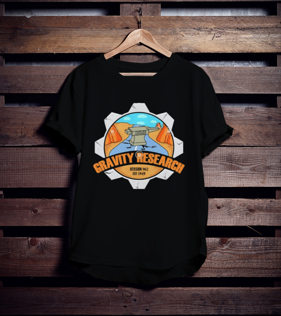 Acme Gravity Research Version 962 Est 1949 Cartoon Desert Road Scene T-Shirt