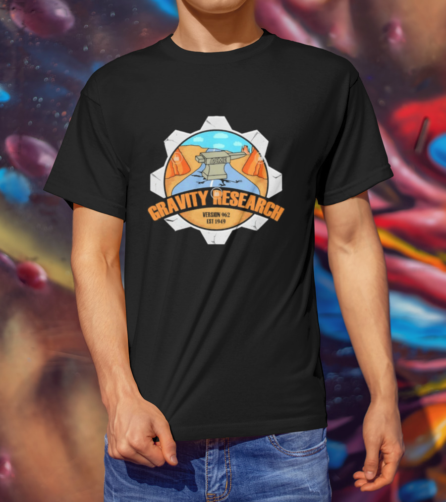 Acme Gravity Research Version 962 Est 1949 Cartoon Desert Road Scene T-Shirt