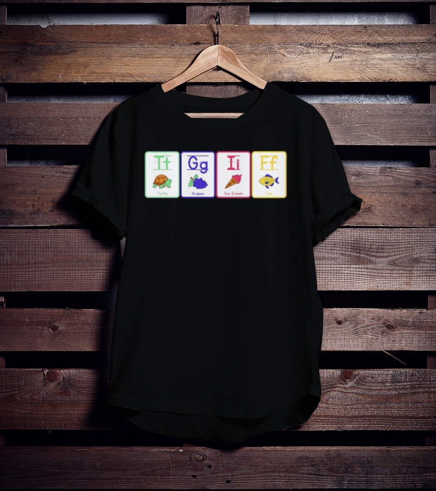Alphabet Flashcards G I F Turtle Grapes Ice Cream Fish T-Shirt