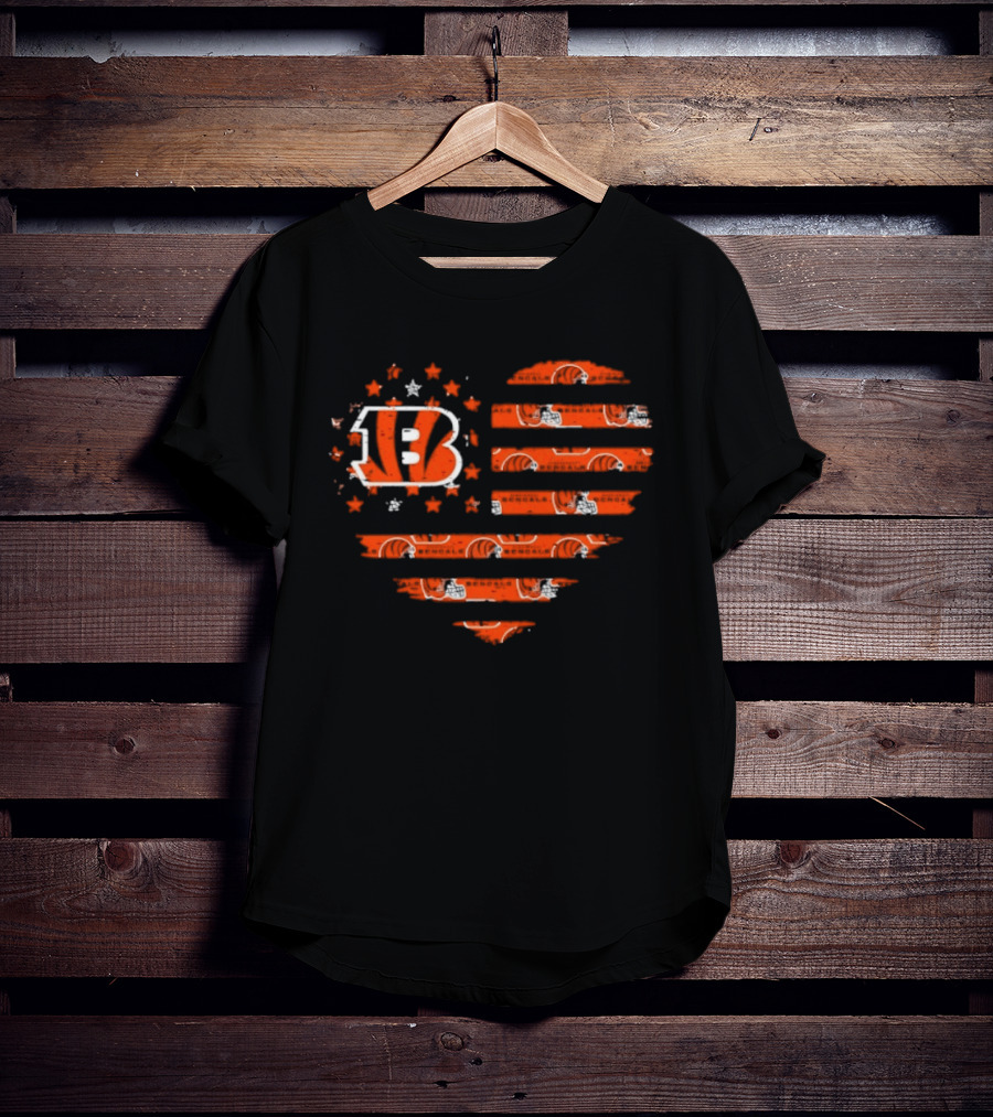 Cincinnati Bengals American Flag Heart 2026 Season T-Shirt