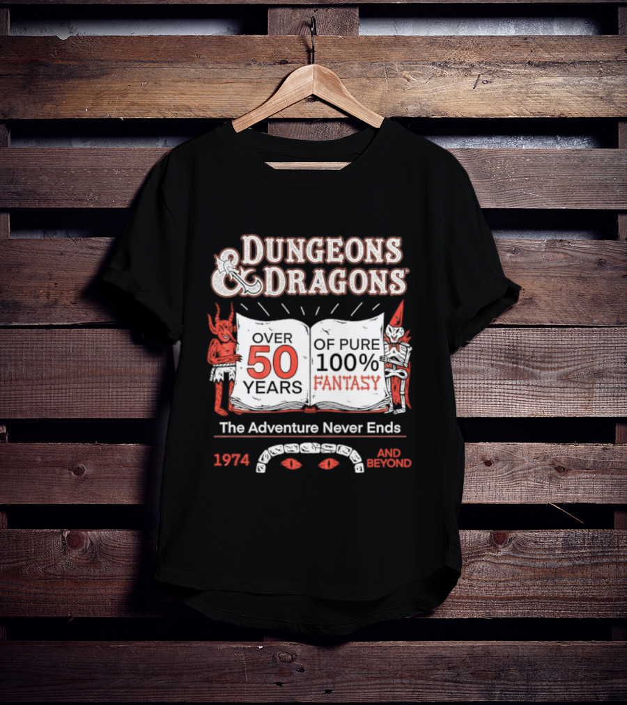 Dungeons And Dragons 50 Years Pure 100 Fantasy 1974 The Adventure Never Ends T-Shirt