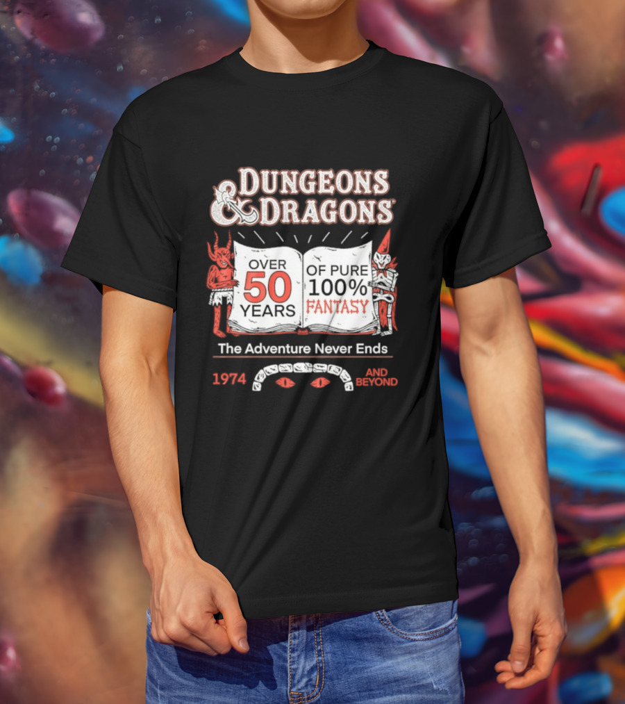 Dungeons And Dragons 50 Years Pure 100 Fantasy 1974 The Adventure Never Ends T-Shirt