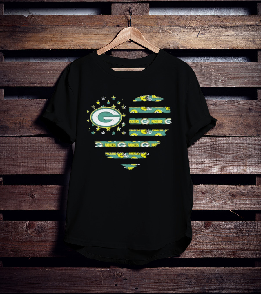 Green Bay Packers 2026 Season American Flag Heart Packers Gamers NFL Football Fans T-Shirt
