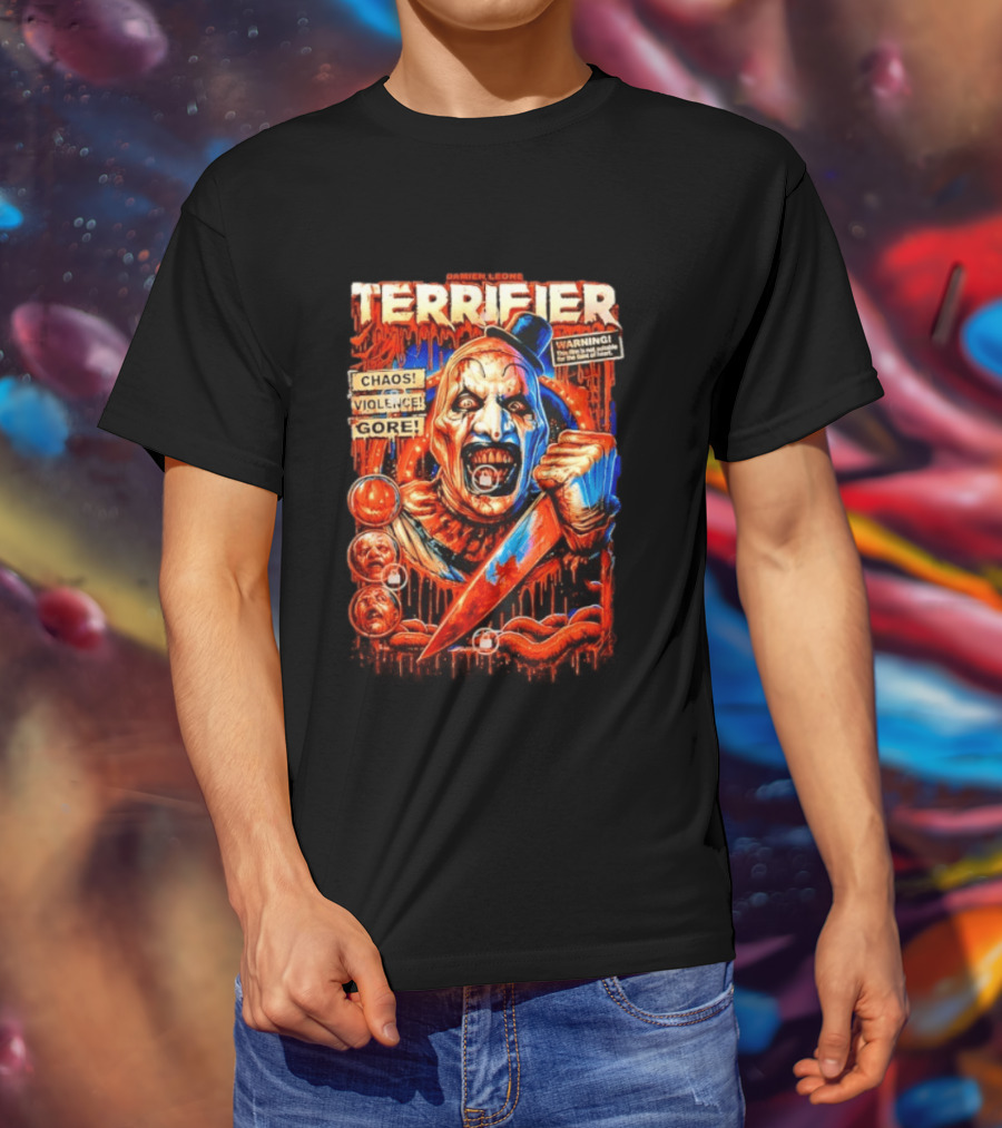 Damien Leone Terrifier Chaos Violence Gore Warning Clown T-Shirt