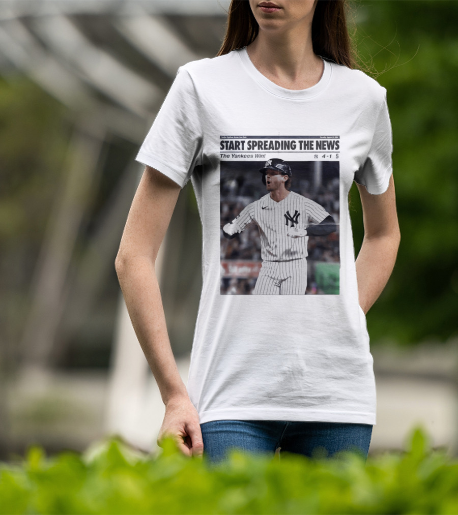 Anthony Volpe New York Yankees Start Spreading The News Pinstripe Jersey Celebration T-Shirt