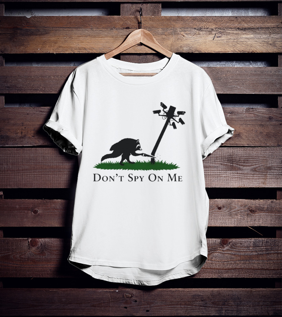 Jimothy Don't Spy On Me Raccoon Cutting Camera Pole T-Shirt