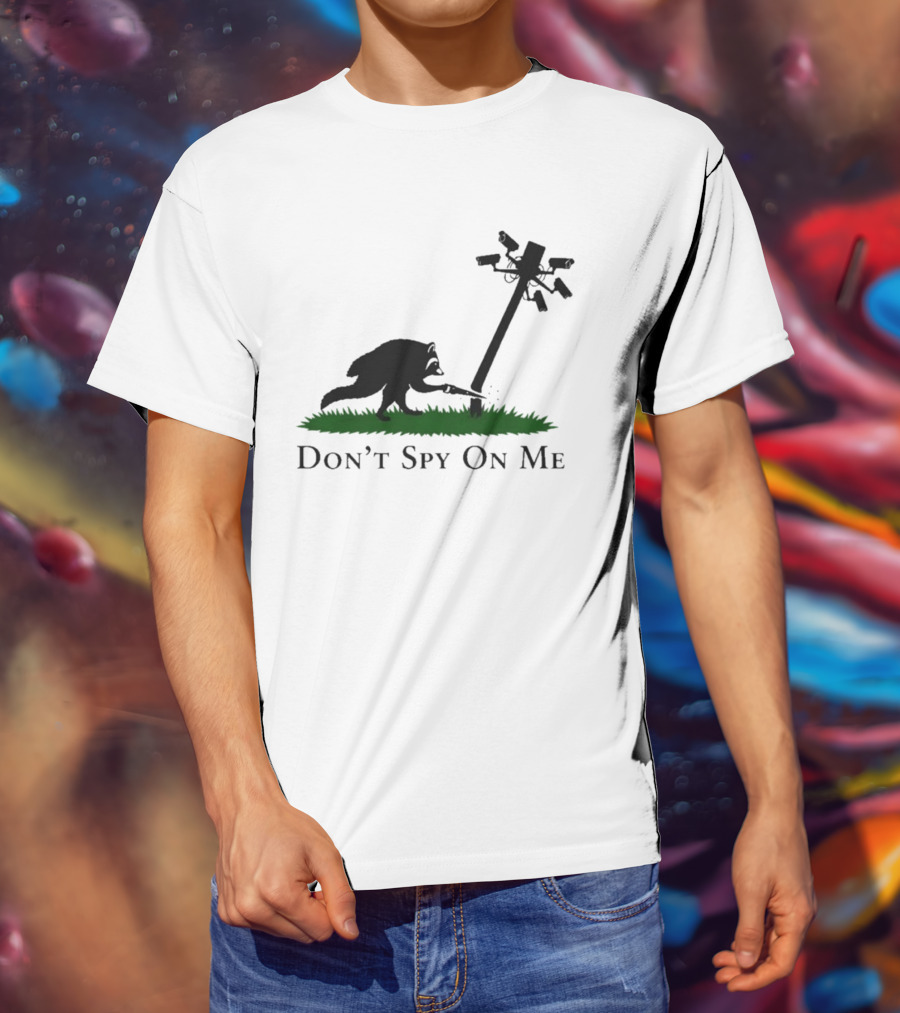 Jimothy Don't Spy On Me Raccoon Cutting Camera Pole T-Shirt
