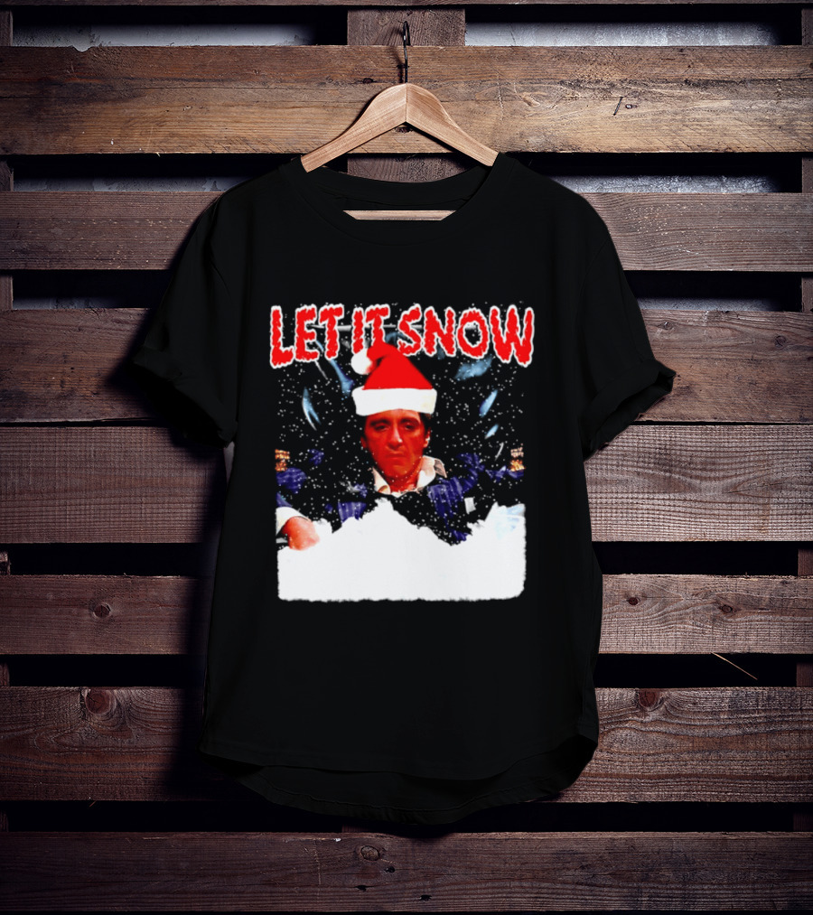 Let It Snow Al Pacino Scarface Tony Montana Snowflakes Santa Hat T-Shirt
