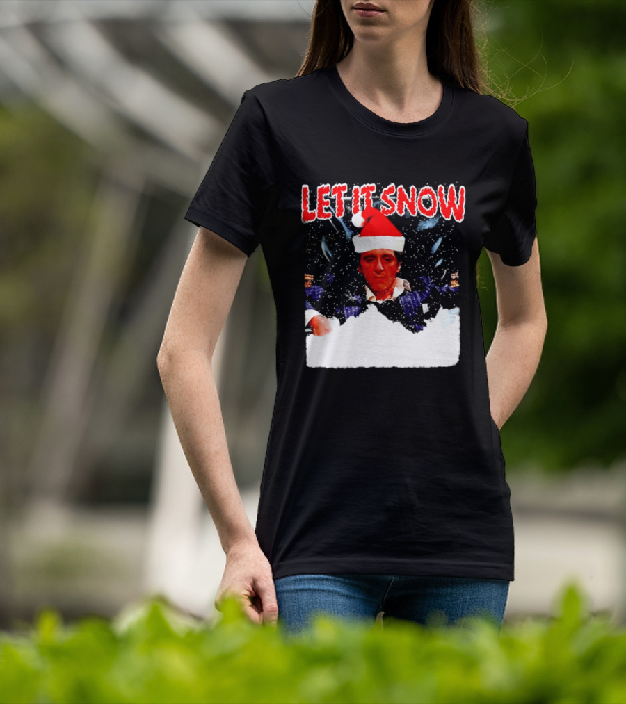 Let It Snow Al Pacino Scarface Tony Montana Snowflakes Santa Hat T-Shirt