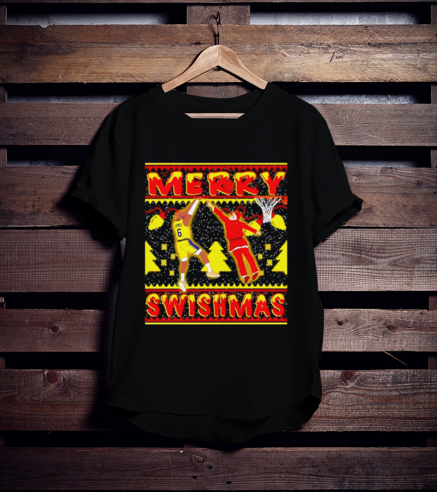 Merry Swishmas LeBron James Santa Dunk Basketball Holiday T-Shirt