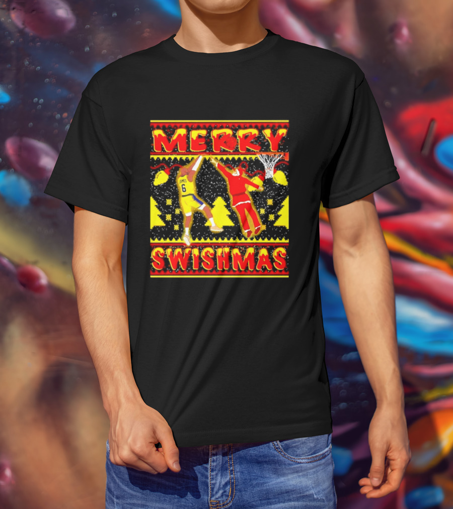 Merry Swishmas LeBron James Santa Dunk Basketball Holiday T-Shirt