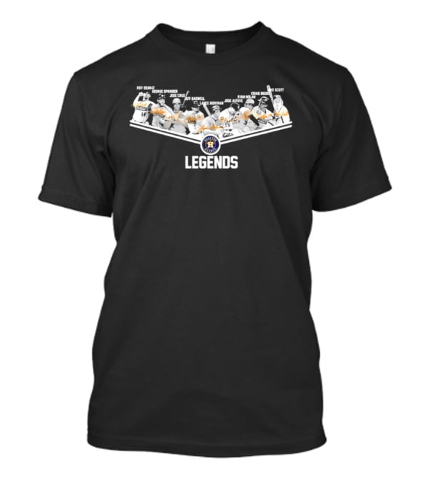Houston Astros Legends Roy Oswalt George Springer Jose Cruz Jeff Bagwell Lance Berkman Jose Altuve Nolan Ryan Craig Biggio Mike Scott Signatures T-Shirt