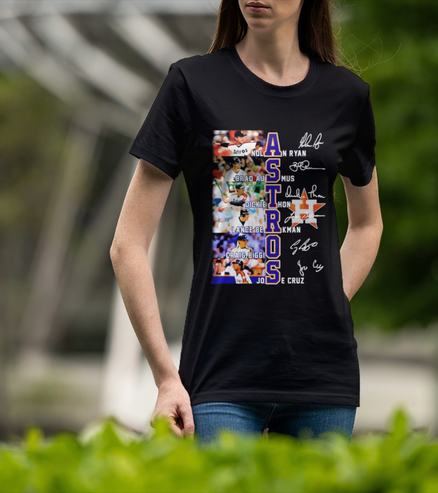 Nolan Ryan Brad Ausmus Dickie Thon Lance Berkman Craig Biggio Jose Cruz Houston Astros Baseball Legends T-Shirt