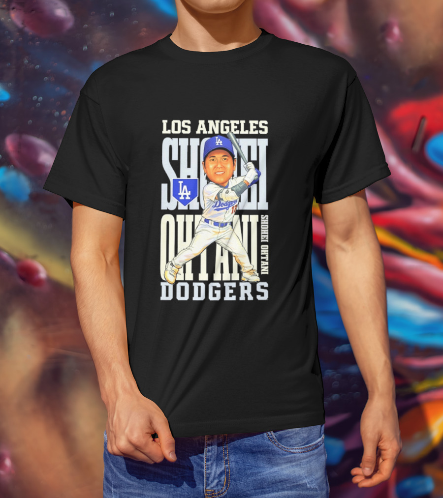 Los Angeles Dodgers Shohei Ohtani Caricature Dodgers Baseball T-Shirt