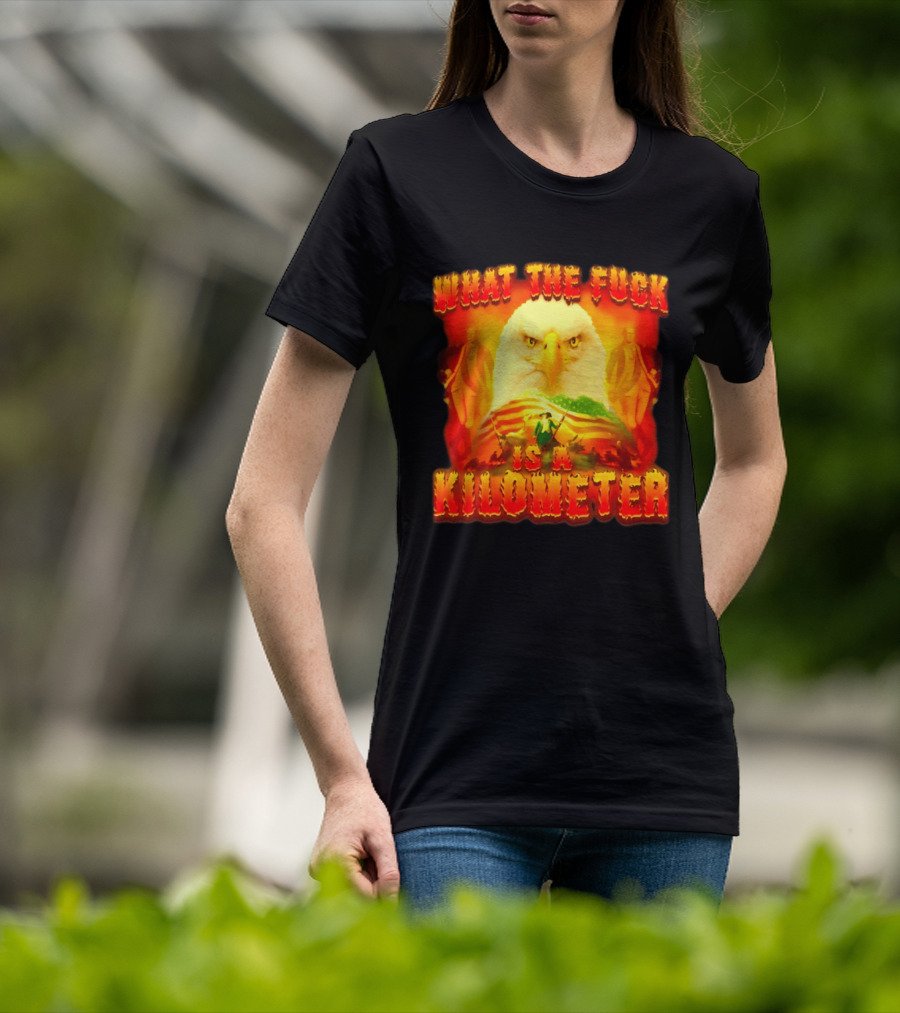 What The Fuck Is A Kilometer American Eagle Patriotic Scene T-Shirt