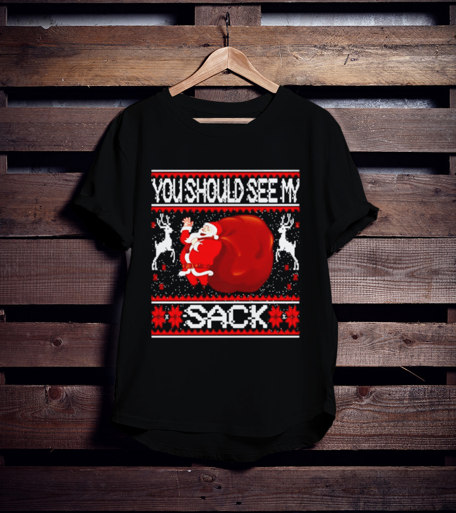 You Should See My Sack Santa Claus Ugly Christmas Reindeer Snowflakes T-Shirt