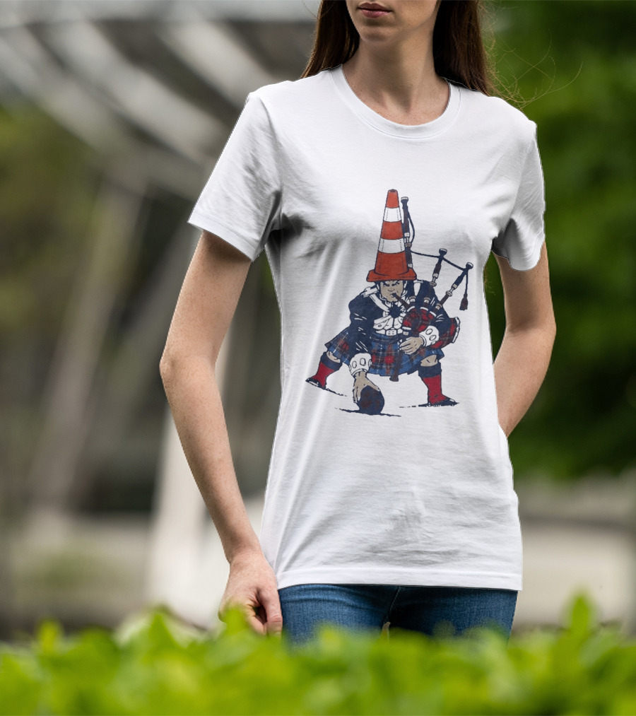Bagpipes Player With Traffic Cone Hat Scottish Kilt Outfit T-Shirt