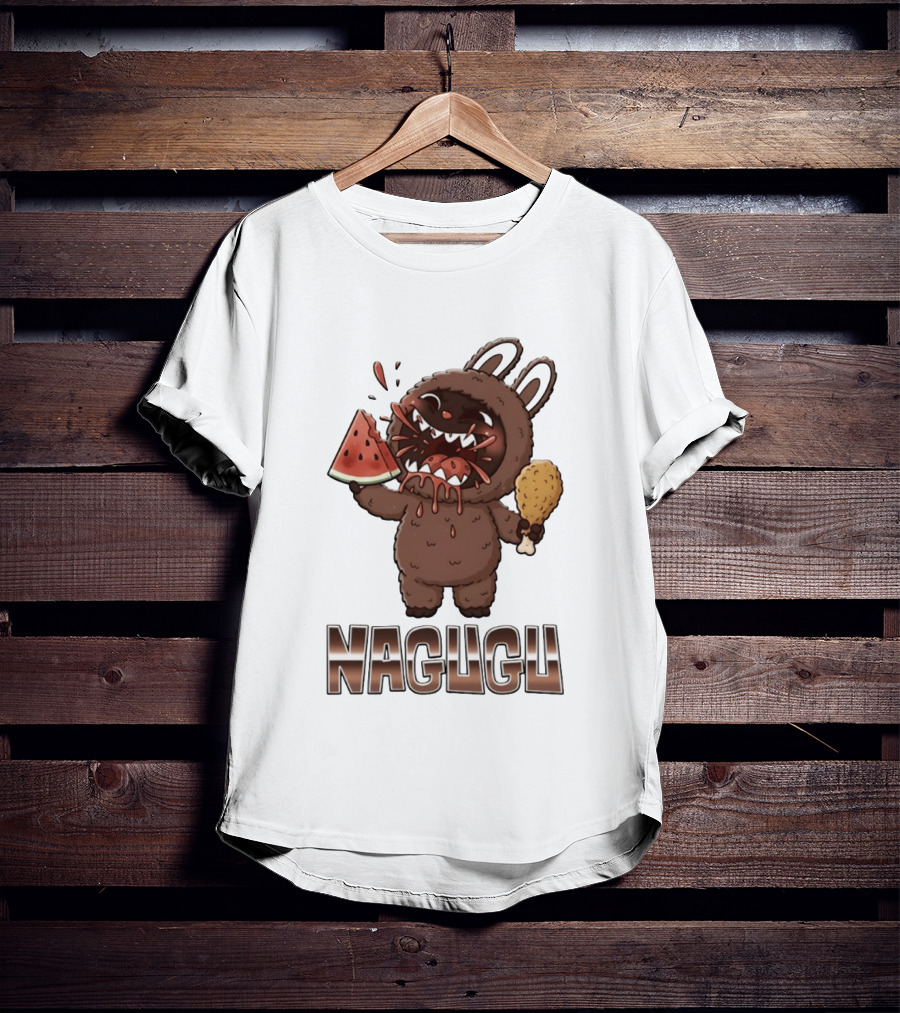 Nagugu Eating Watermelon And Chicken Cartoon T-Shirt