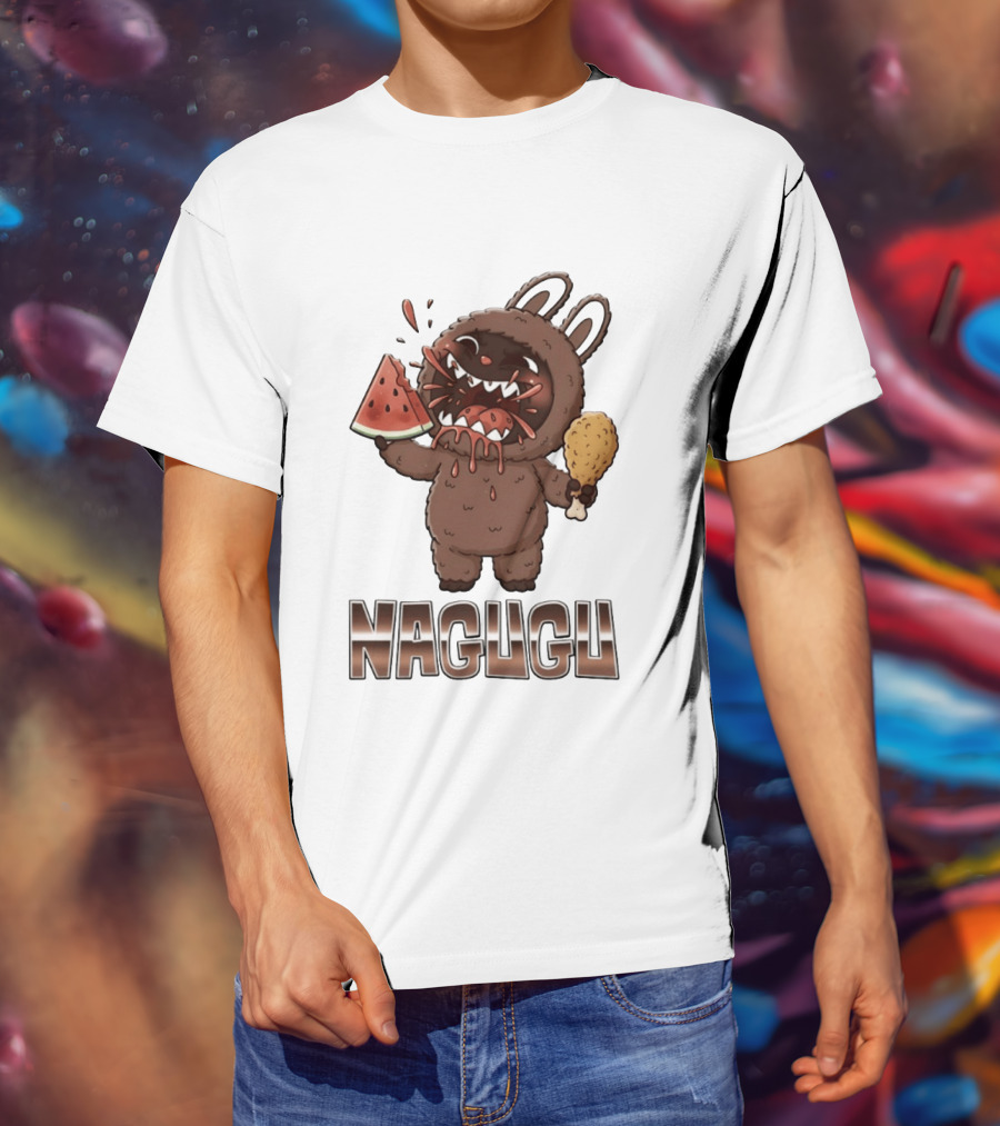 Nagugu Eating Watermelon And Chicken Cartoon T-Shirt