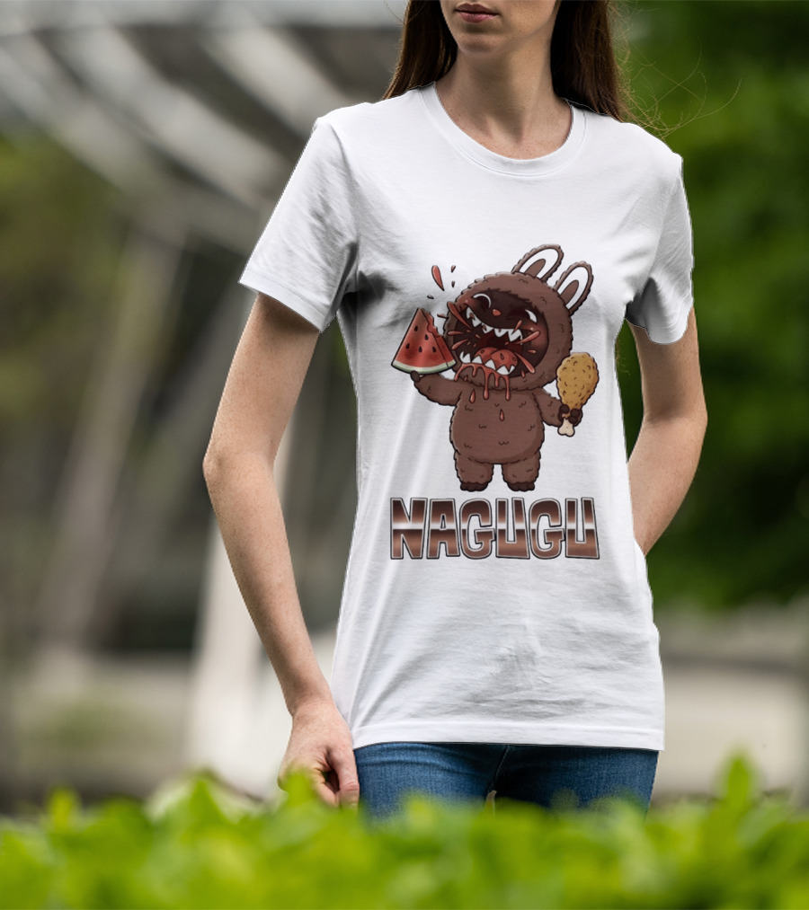 Nagugu Eating Watermelon And Chicken Cartoon T-Shirt