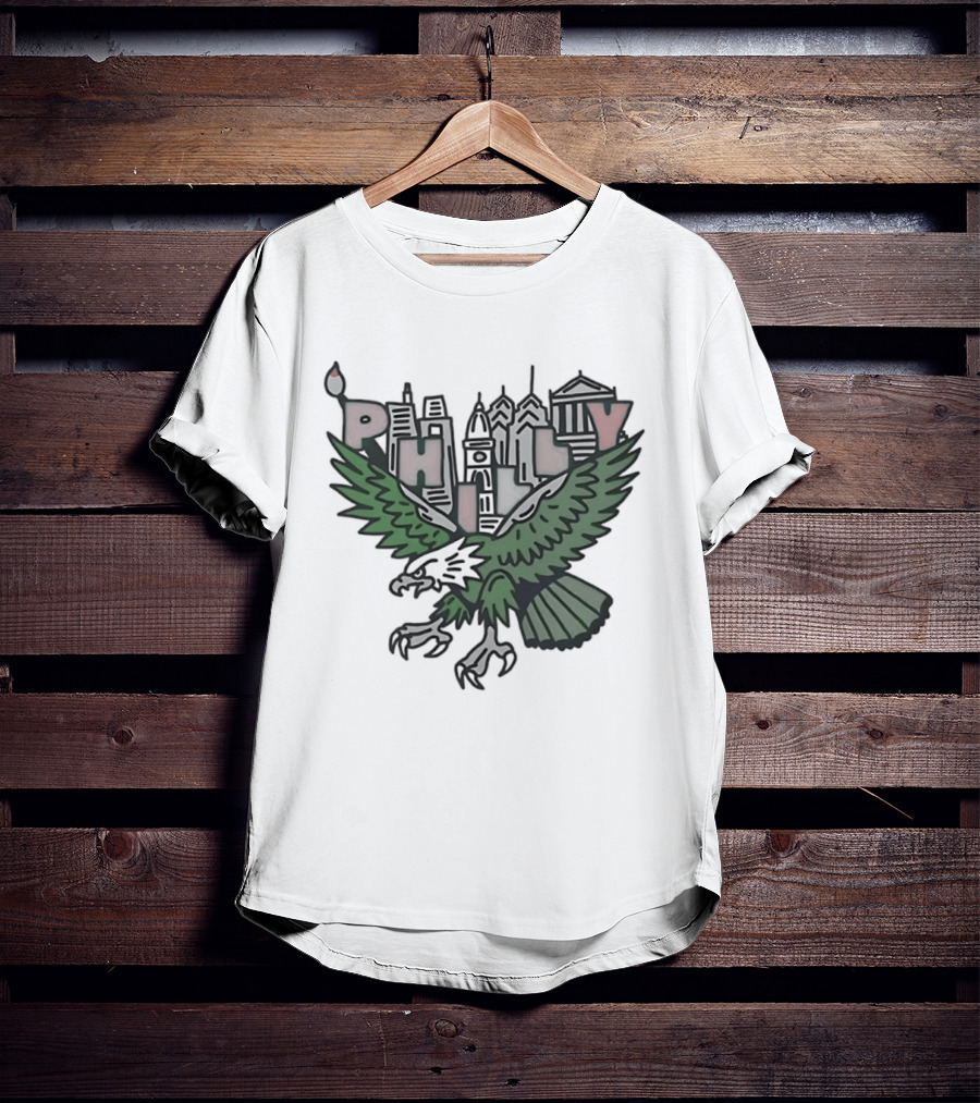 Philly Skyline Green Eagle Wings Cityscape T-Shirt