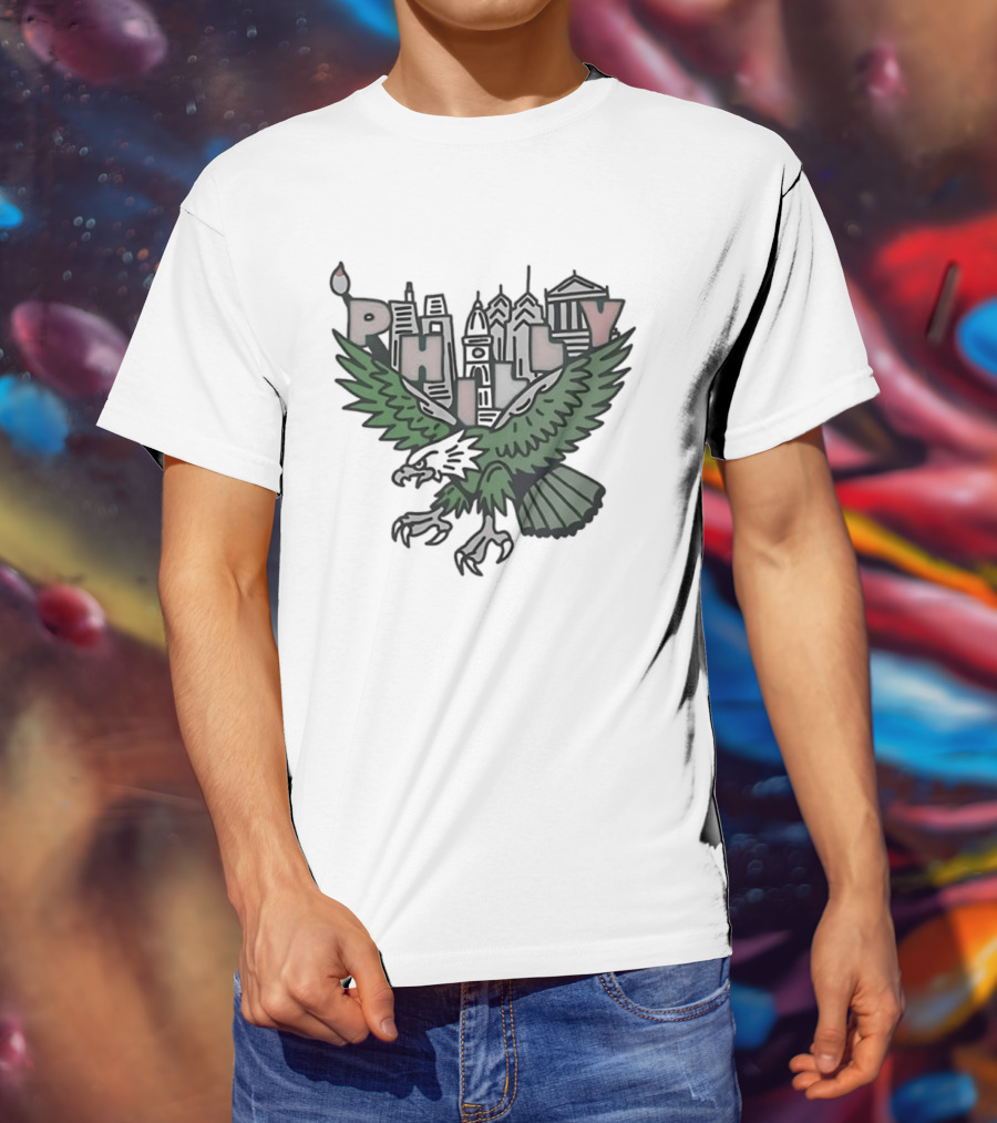 Philly Skyline Green Eagle Wings Cityscape T-Shirt