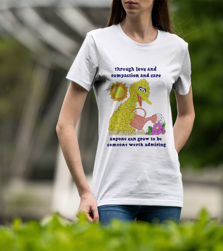 Big Bird Through Love And Compassion And Care Anyone Can Grow To Be Someone Worth Admiring T-Shirt