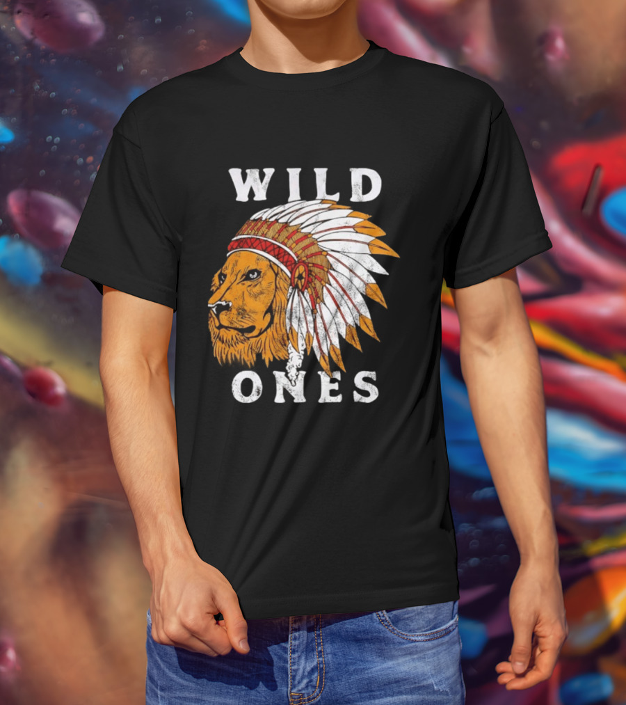 Wild Ones Lion Native American Headdress T-Shirt