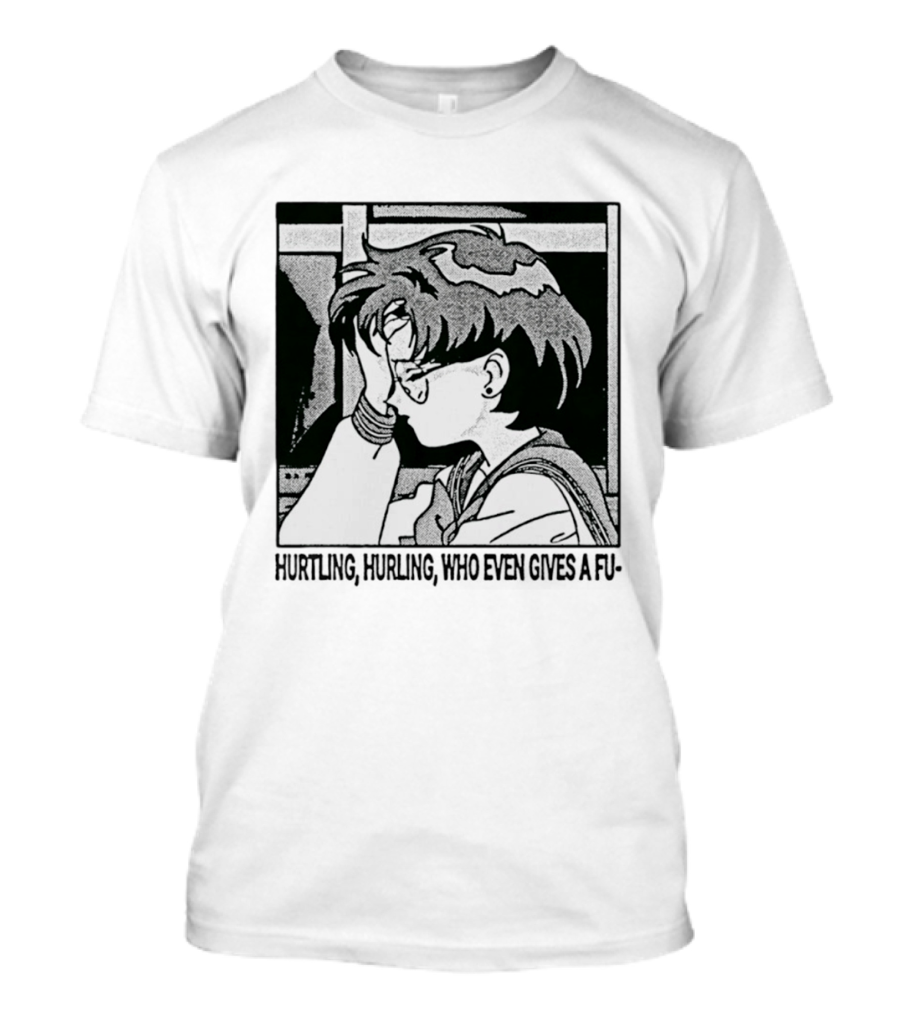 Hurtling Hurling Who Even Gives A Fu 90s Anime Style Frustrated Cartoon T-Shirt