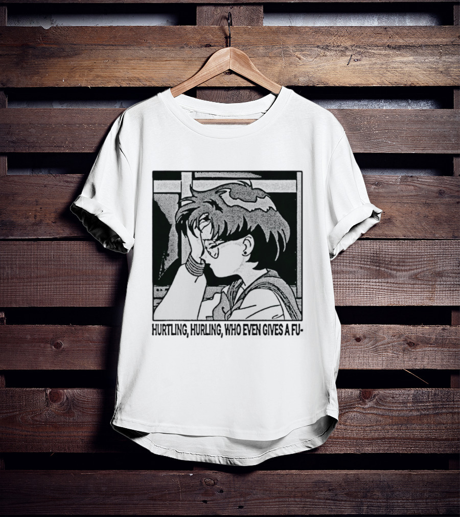Hurtling Hurling Who Even Gives A Fu 90s Anime Style Frustrated Cartoon T-Shirt