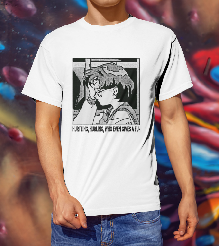 Hurtling Hurling Who Even Gives A Fu 90s Anime Style Frustrated Cartoon T-Shirt